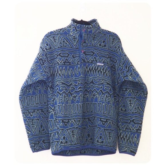Vintage RARE 90s Patagonia Synchilla Aztec Snap Fleece Jacket sz M